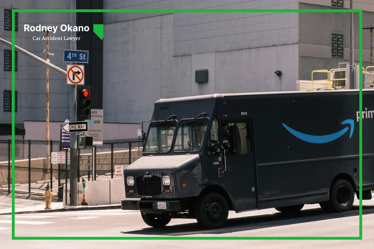 Amazon delivery van driving in an intersection in Las Vegas