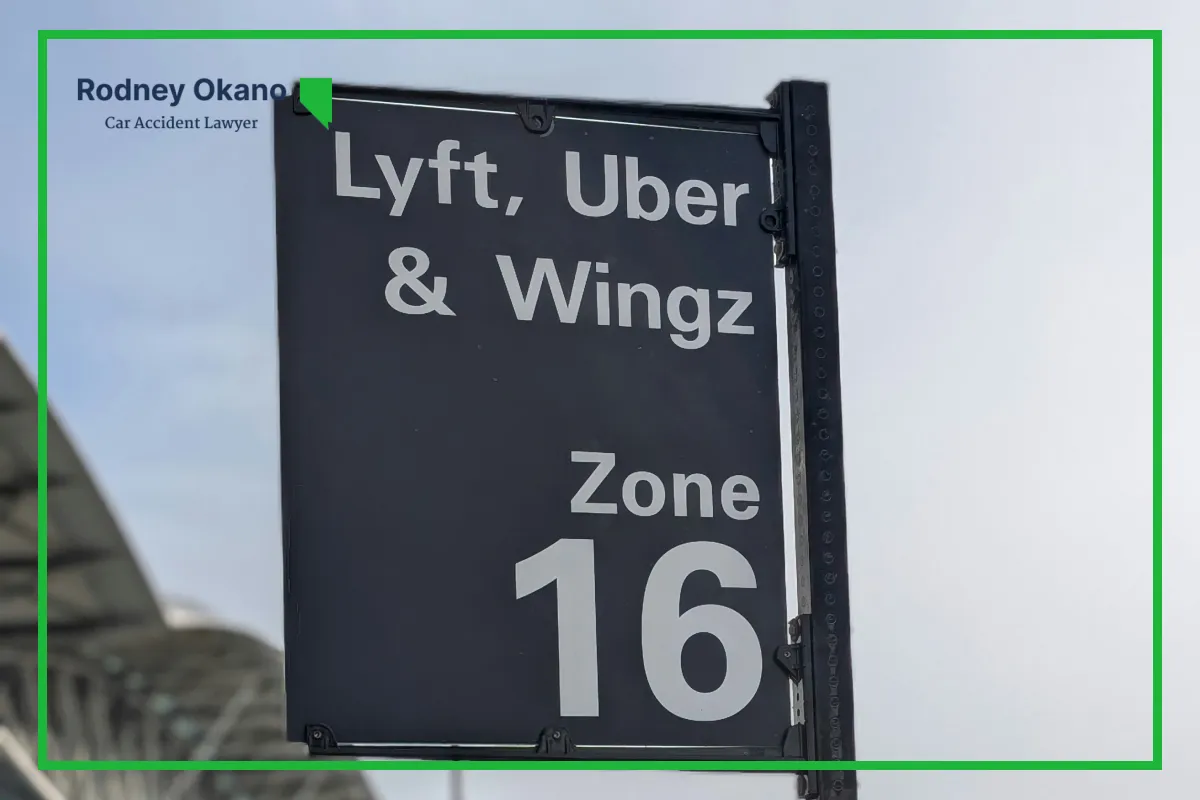 Image of a sign showing where the Uber and Lyft pickup is at in an airport