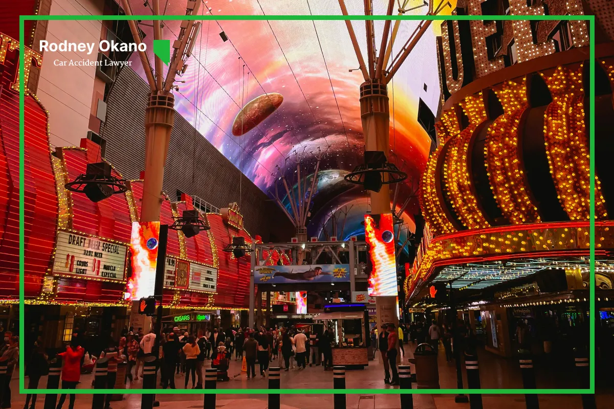 Image of people on Fremont Street Experience near the 4 Queens Hote