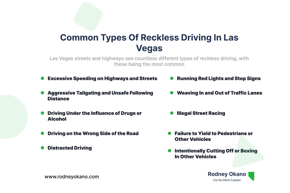 Infographic covering 10 common types of reckless driving seen in Las Vegas