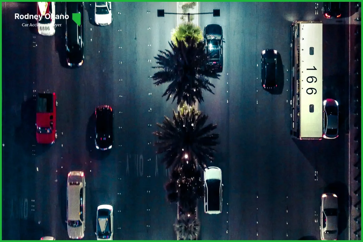Top-down view of cars driving in Las Vegas