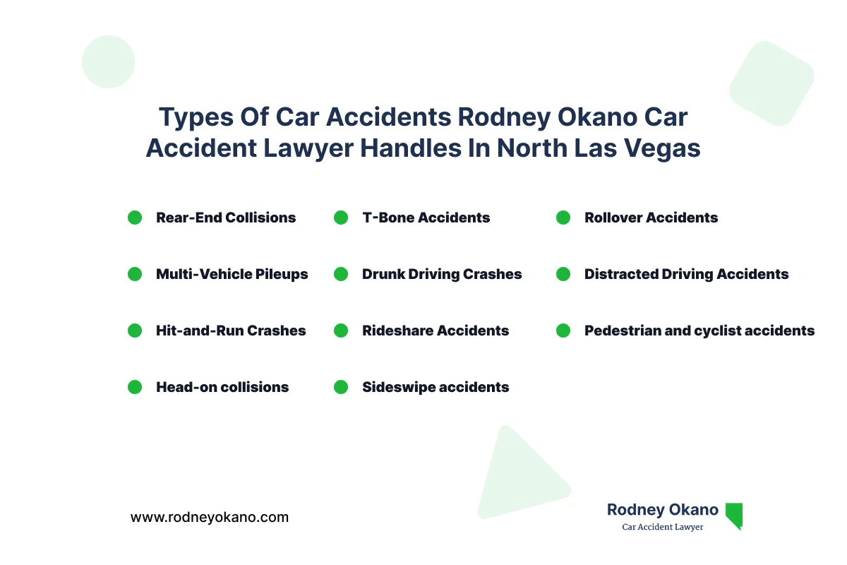 Types of car accidents the Rodney Okano Car Accident Lawyer handles in North Las Vegas
