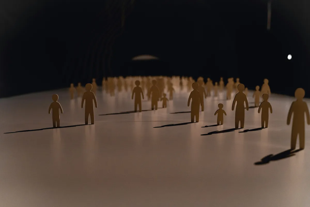  many people standing in a circle on a table